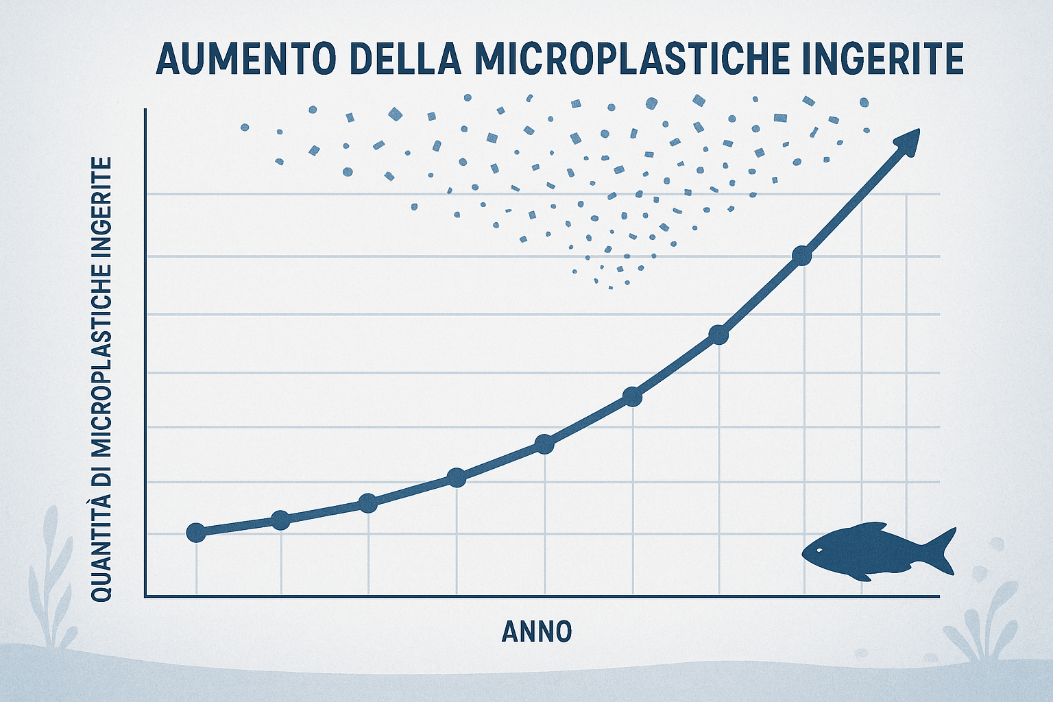 grafico in aumento che mostra la quantità di microplastiche ingerite ogni anno